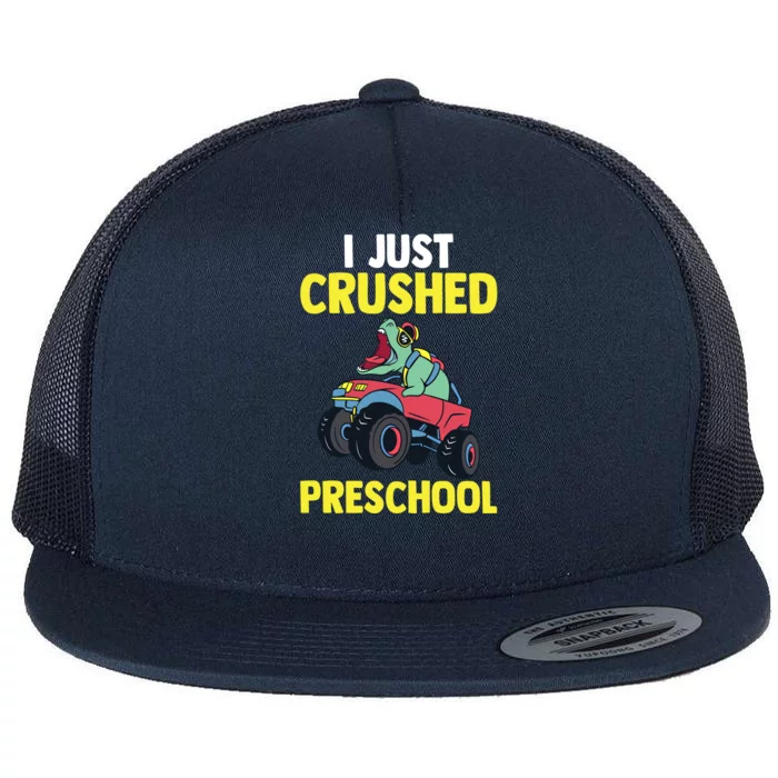 Dinosaur Monster Truck Preschool Gift Flat Bill Trucker Hat