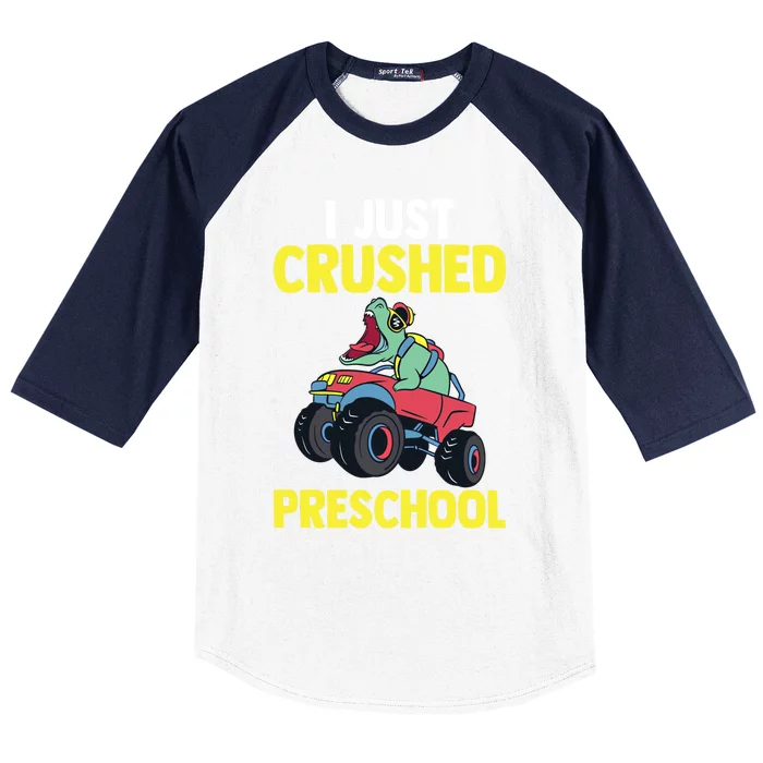 Dinosaur Monster Truck Preschool Gift Baseball Sleeve Shirt