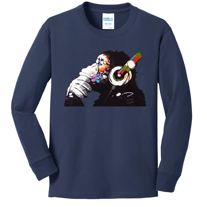 Dj Monkey Thinker Kids Long Sleeve Shirt