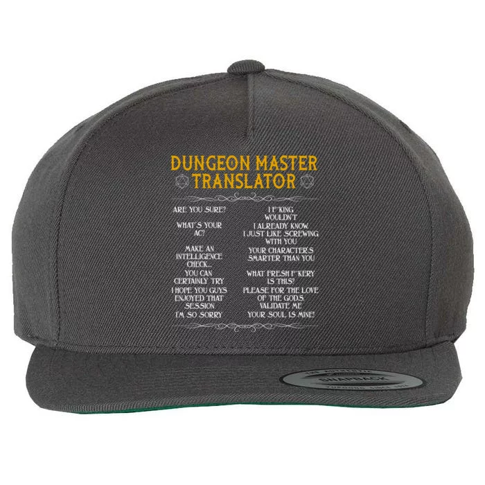 Dungeon Master Translator Funny Wool Snapback Cap