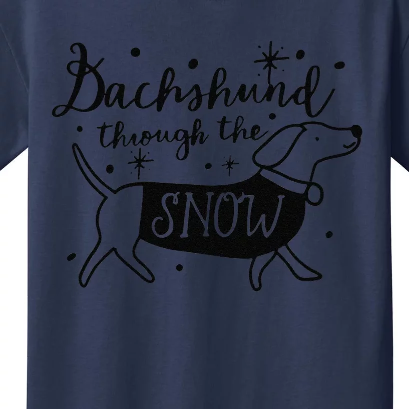 Dachshund Mom Through The Snow Dachshund Lover Christmas Kids T-Shirt