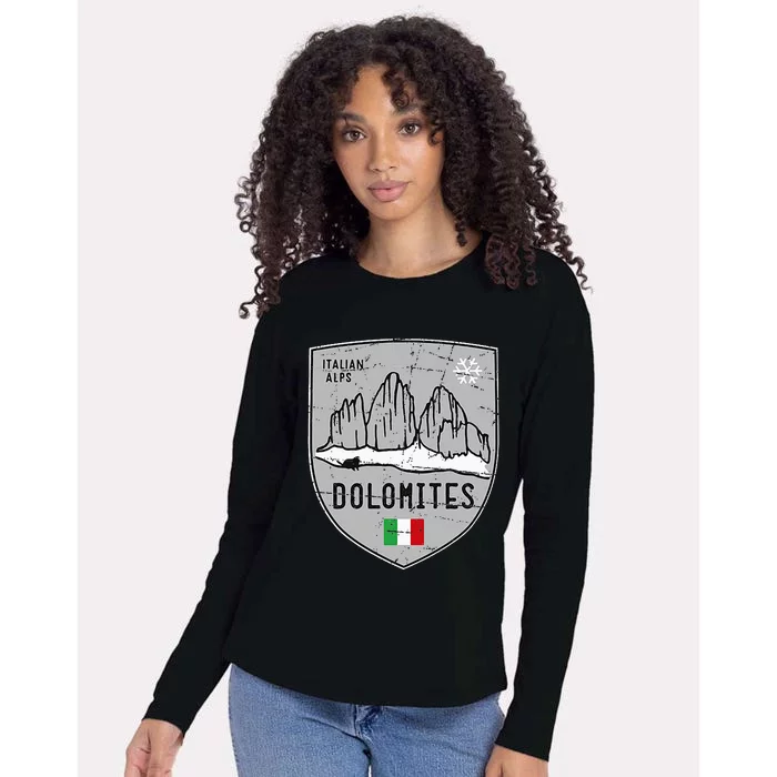 Dolomites Mountain Tre Cime Italy Emblem Womens Cotton Relaxed Long Sleeve T-Shirt