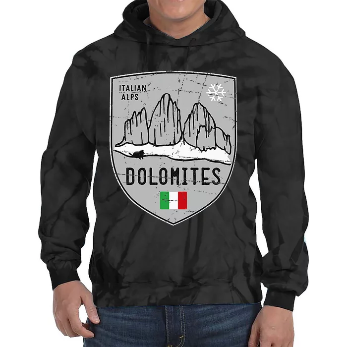 Dolomites Mountain Tre Cime Italy Emblem Tie Dye Hoodie