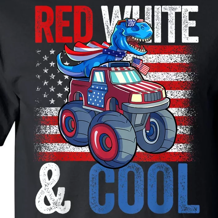 Dinosaur Monster Truck Dino 4th Of July American Flag Tall T-Shirt