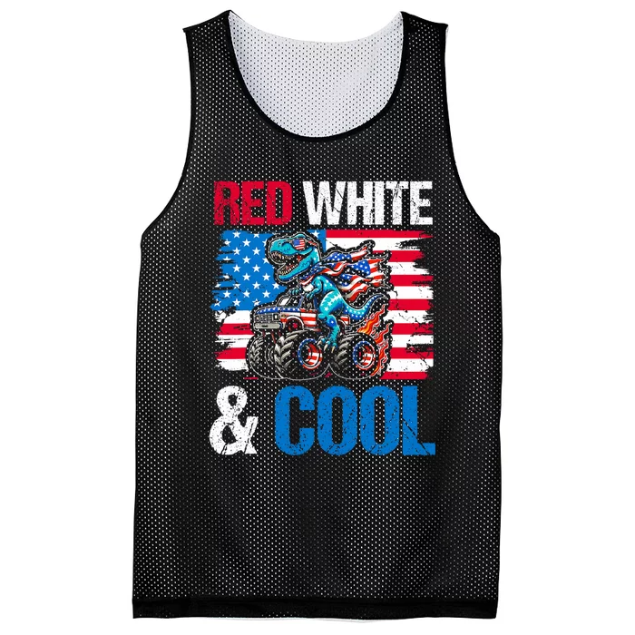 Dinosaur Monster Truck Dino 4th Of July American Flag Mesh Reversible Basketball Jersey Tank