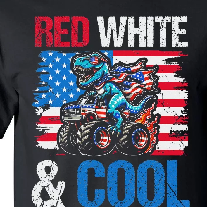 Dino Monster Truck 4th Of July American Flag Tall T-Shirt