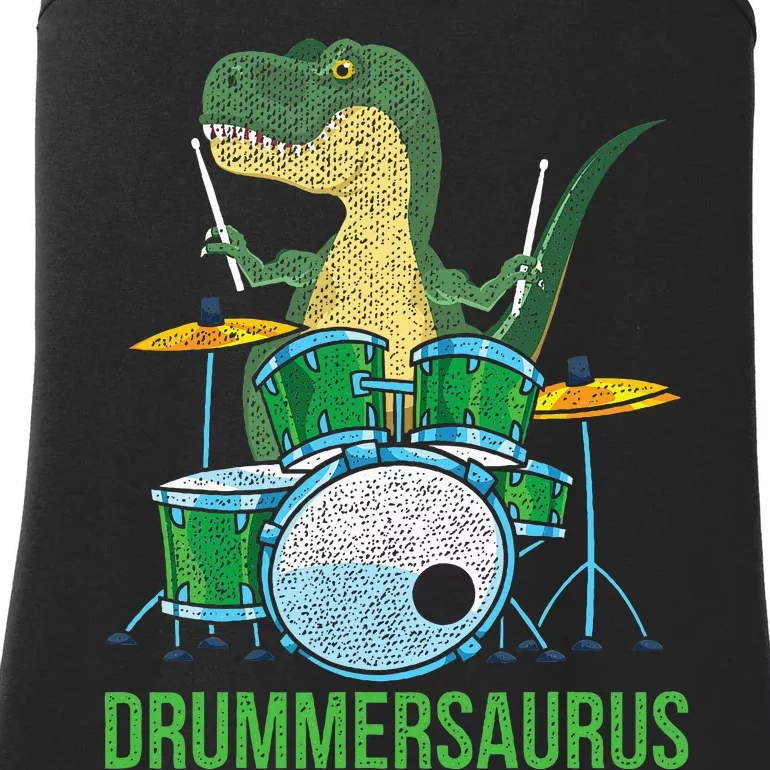 Dinosaur Musician T Rex Drummer Gift Drums Ladies Essential Tank