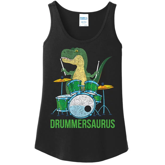 Dinosaur Musician T Rex Drummer Gift Drums Ladies Essential Tank