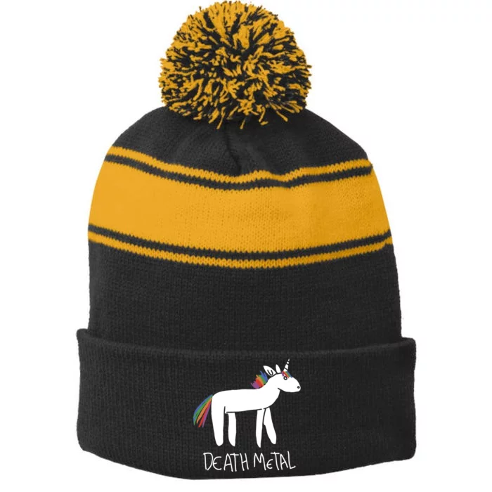 Death Metal Unicorn Rainbow Stripe Pom Pom Beanie