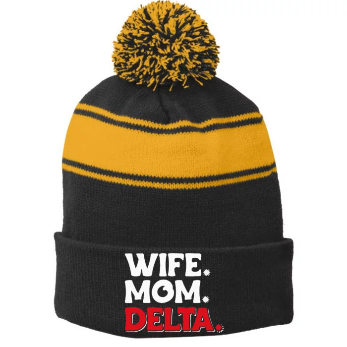 Delta Mom University Sister College Sorority Mom Stripe Pom Pom Beanie