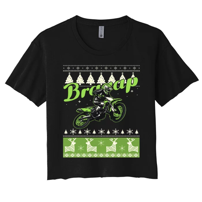 Dirtbike Motocross Ugly Christmas Sweatshirt Xmas Costume Women's Crop Top Tee