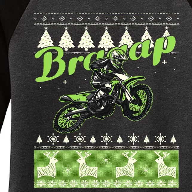 Dirtbike Motocross Ugly Christmas Sweatshirt Xmas Costume Women's Tri-Blend 3/4-Sleeve Raglan Shirt