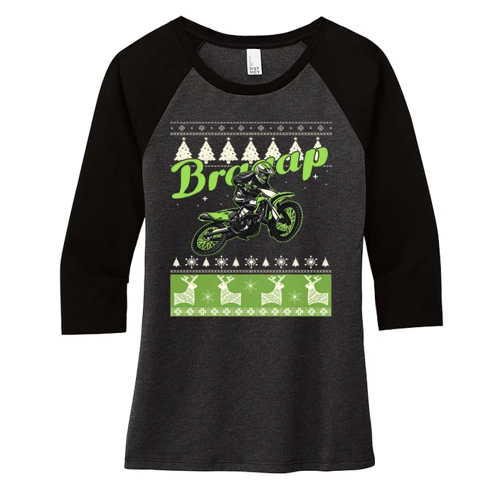 Dirtbike Motocross Ugly Christmas Sweatshirt Xmas Costume Women's Tri-Blend 3/4-Sleeve Raglan Shirt