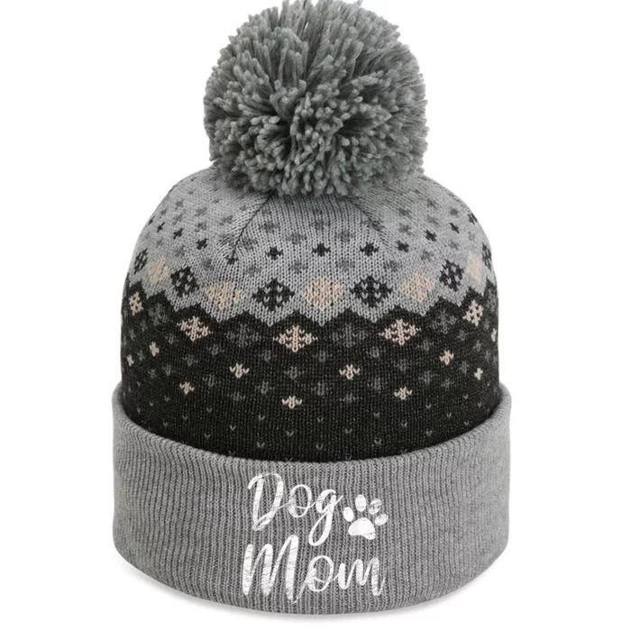 Dog Mom Vintage Distressed Design Funny Dog Paw The Baniff Cuffed Pom Beanie