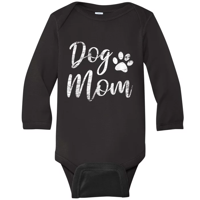 Dog Mom Vintage Distressed Design Funny Dog Paw Baby Long Sleeve Bodysuit