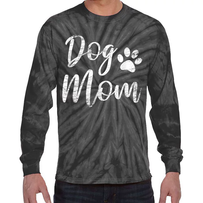 Dog Mom Vintage Distressed Design Funny Dog Paw Tie-Dye Long Sleeve Shirt