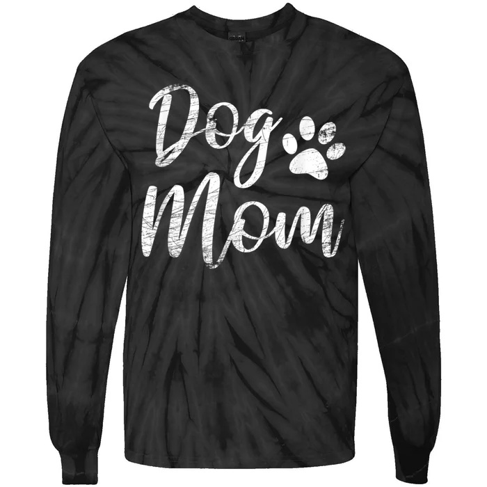 Dog Mom Vintage Distressed Design Funny Dog Paw Tie-Dye Long Sleeve Shirt