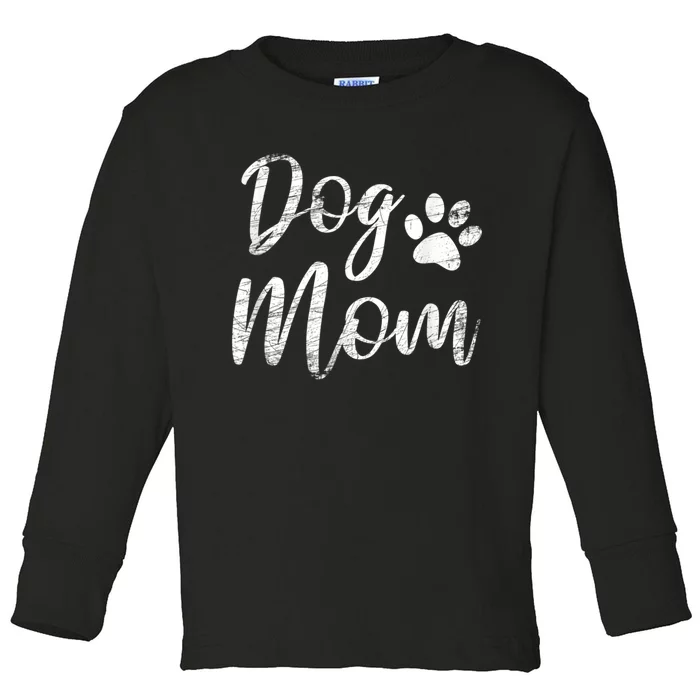 Dog Mom Vintage Distressed Design Funny Dog Paw Toddler Long Sleeve Shirt