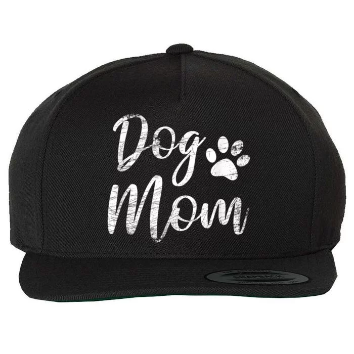 Dog Mom Vintage Distressed Design Funny Dog Paw Wool Snapback Cap