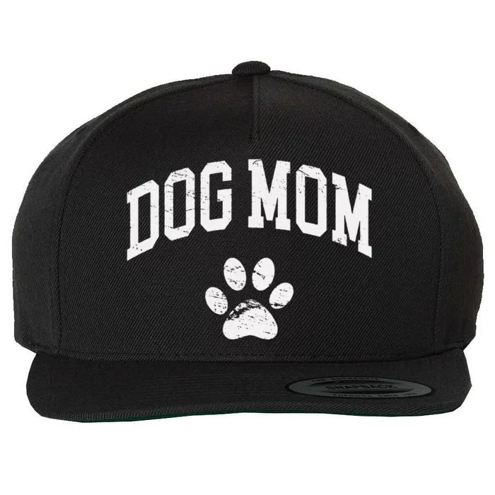 Dog Mom Vintage Distressed Design Funny Dog Paw Wool Snapback Cap