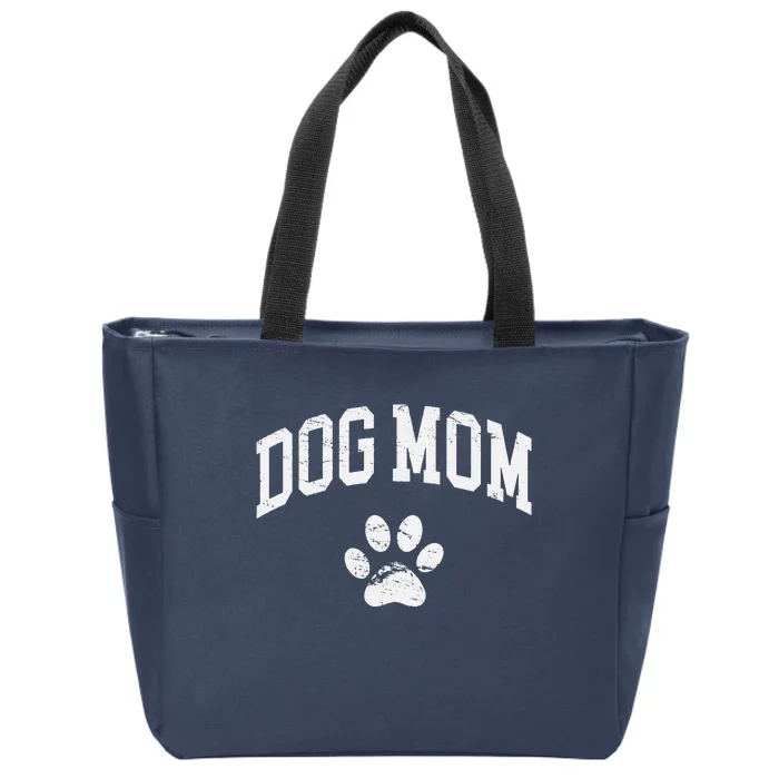 Dog Mom Vintage Distressed Design Funny Dog Paw Zip Tote Bag