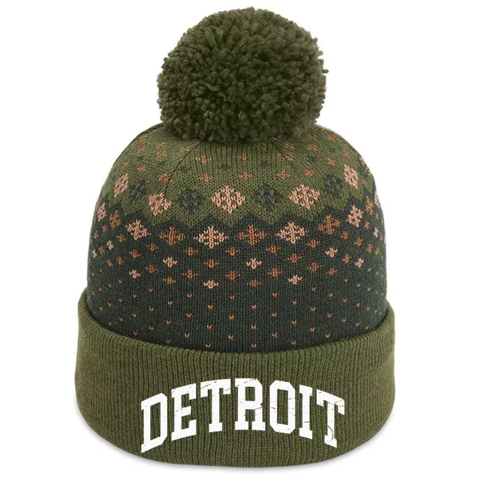 Detroit Michigan Vintage Worn Design Classic The Baniff Cuffed Pom Beanie