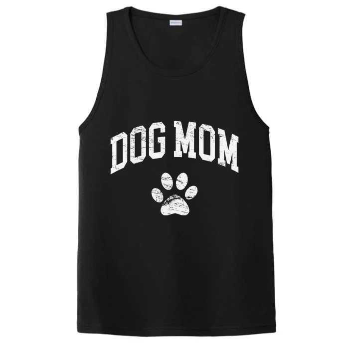 Dog Mom Vintage Distressed Design Funny Dog Paw Performance Tank