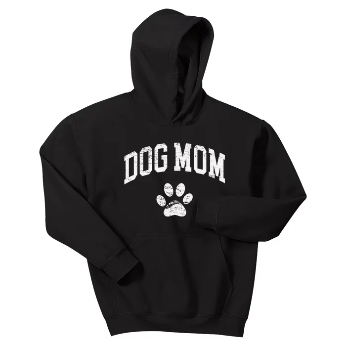 Dog Mom Vintage Distressed Design Funny Dog Paw Kids Hoodie