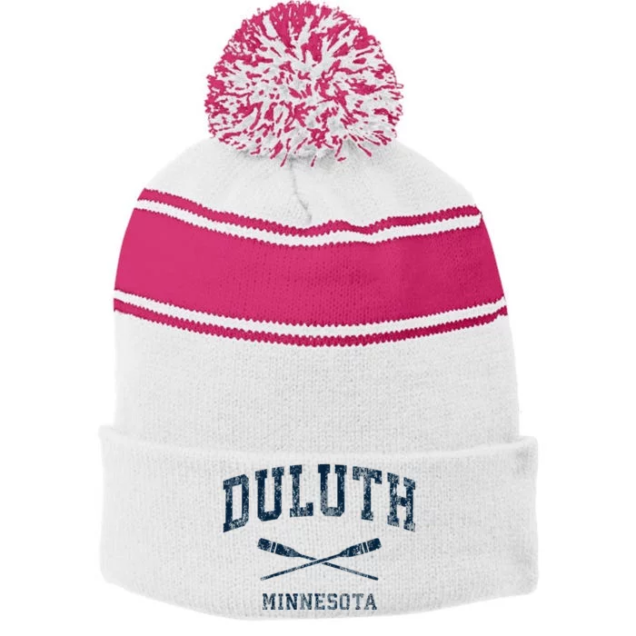 Duluth Minnesota Vintage Nautical Paddles Sports Oars Stripe Pom Pom Beanie