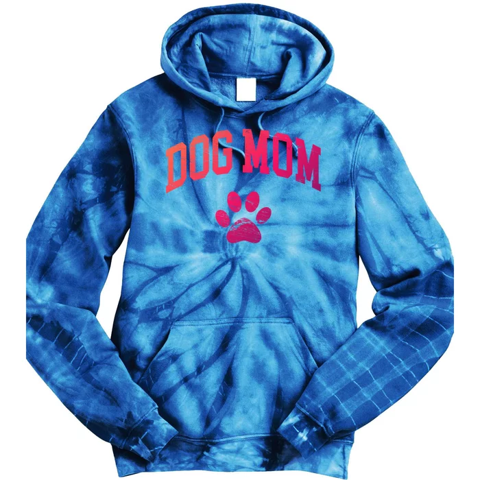 Dog Mom Vintage Distressed Design Funny Dog Paw Meaningful Gift Tie Dye Hoodie