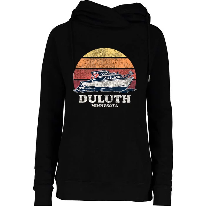 Duluth MN Vintage Boating 70s Retro Boat Womens Funnel Neck Pullover Hood