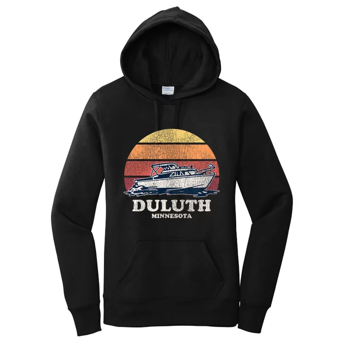 Duluth MN Vintage Boating 70s Retro Boat Women's Pullover Hoodie