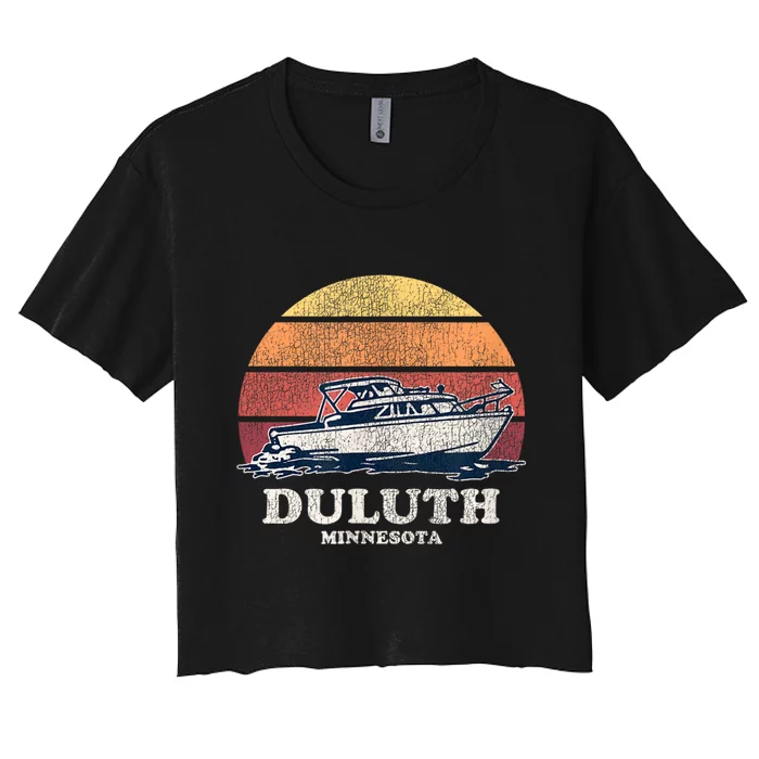 Duluth MN Vintage Boating 70s Retro Boat Women's Crop Top Tee