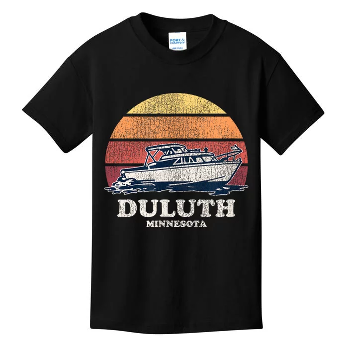 Duluth MN Vintage Boating 70s Retro Boat Kids T-Shirt