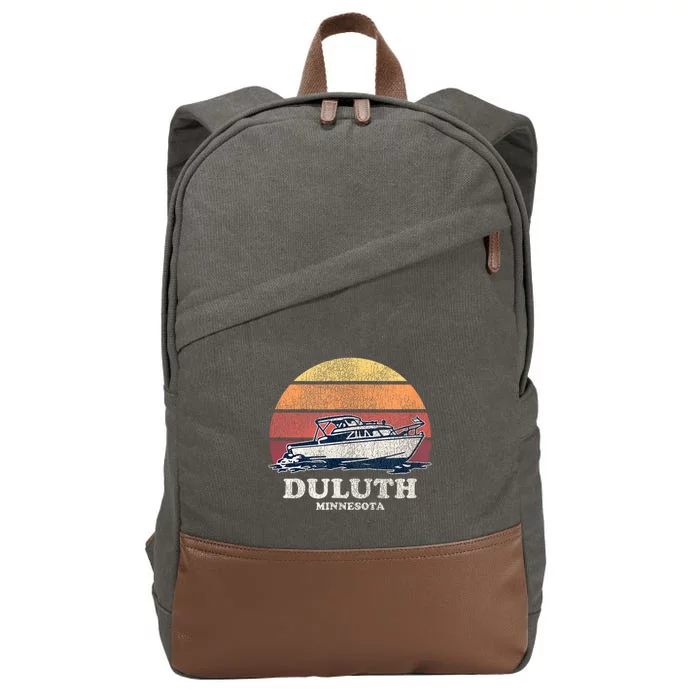 Duluth MN Vintage Boating 70s Retro Boat Cotton Canvas Backpack