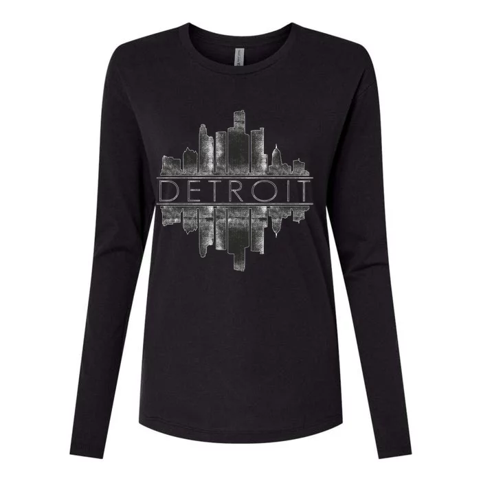 Detroit Mirrored Vintage Skyline Womens Cotton Relaxed Long Sleeve T-Shirt