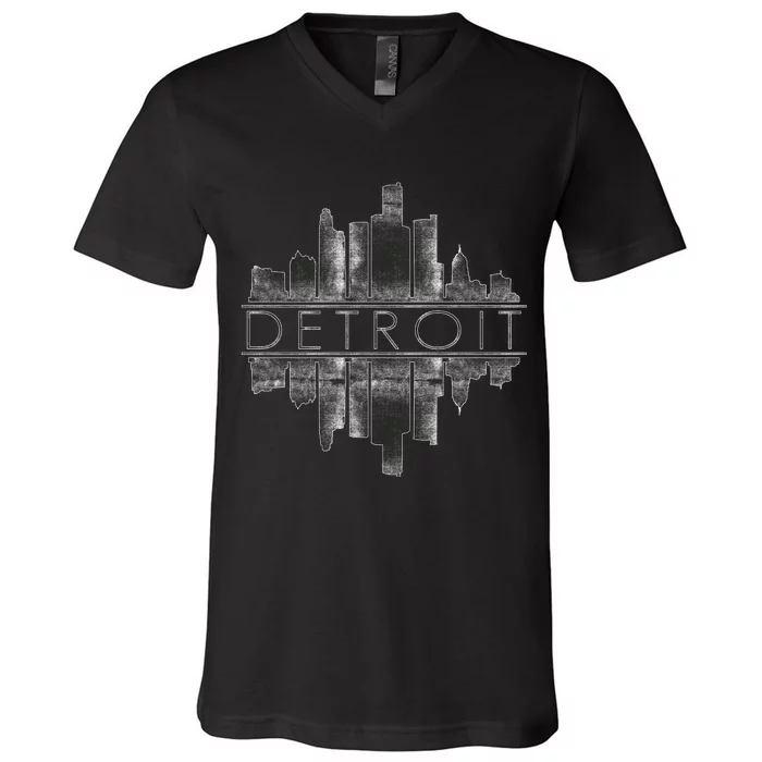 Detroit Mirrored Vintage Skyline V-Neck T-Shirt