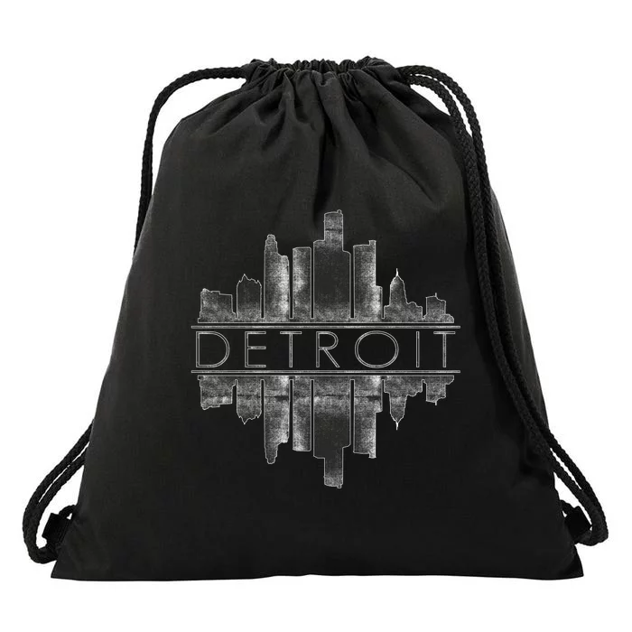 Detroit Mirrored Vintage Skyline Drawstring Bag