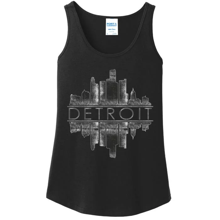 Detroit Mirrored Vintage Skyline Ladies Essential Tank