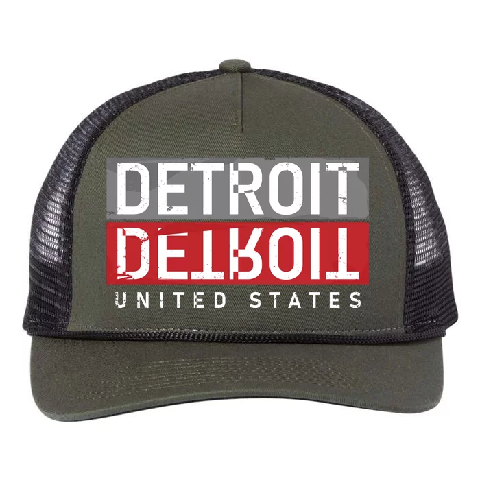 Detroit Mirrored Vintage Logo Retro Rope Trucker Hat Cap