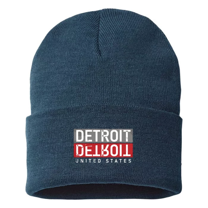 Detroit Mirrored Vintage Logo Sustainable Knit Beanie