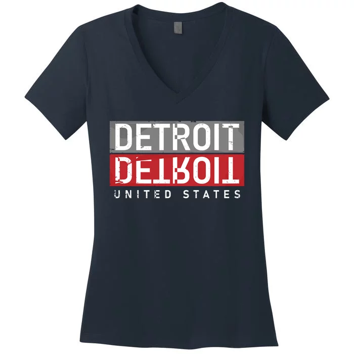 Detroit Mirrored Vintage Logo Women's V-Neck T-Shirt