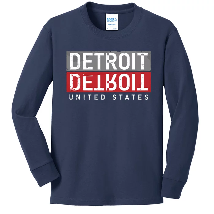 Detroit Mirrored Vintage Logo Kids Long Sleeve Shirt