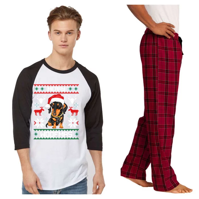 Dachshund Merry Woofmas Gift For Christmas Doxie Xmas Gift Raglan Sleeve Pajama Set