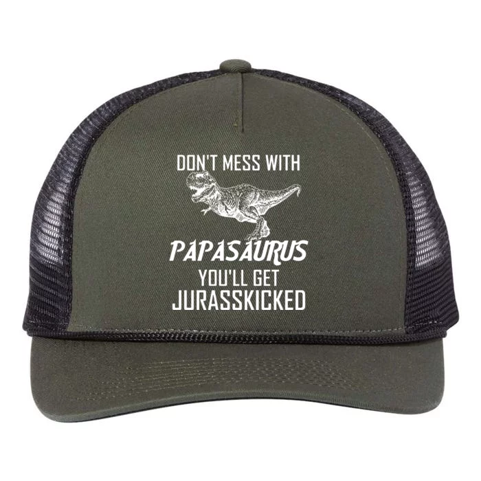 Don't Mess With Papasaurus Jurasskicked Retro Rope Trucker Hat Cap