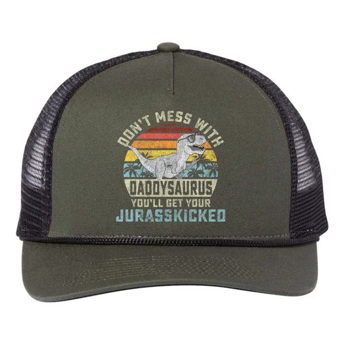 Dont Mess With Daddysaurus Youll Get Jurasskicked Daddy Retro Rope Trucker Hat Cap