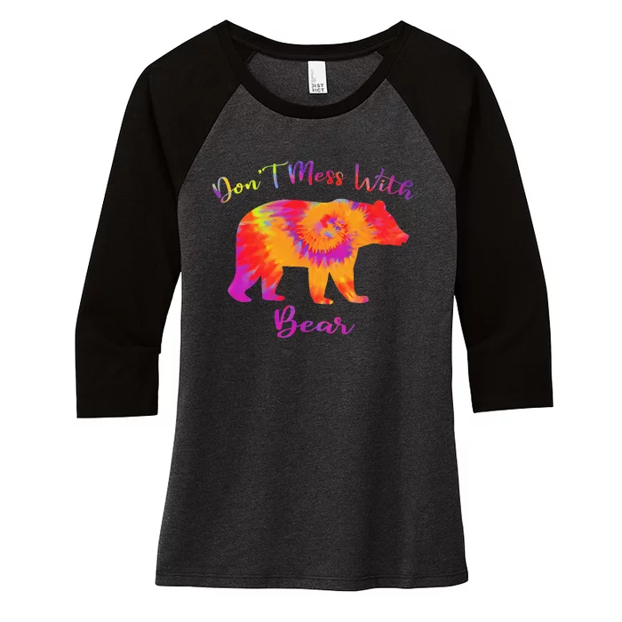 Don't Mess with Mama Bear Funny Mother's Day Tie Dye Women's Tri-Blend 3/4-Sleeve Raglan Shirt