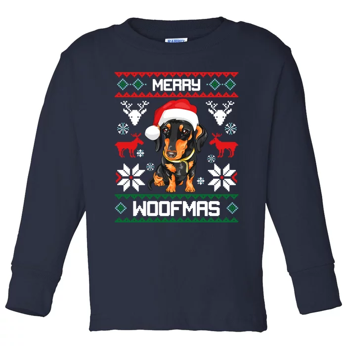 Dachshund Merry Woofmas Gift For Christmas Toddler Long Sleeve Shirt