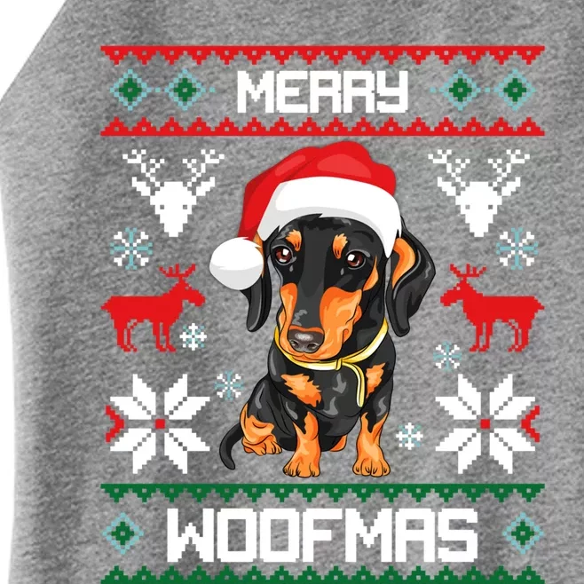 Dachshund Merry Woofmas Gift For Christmas Women’s Perfect Tri Rocker Tank