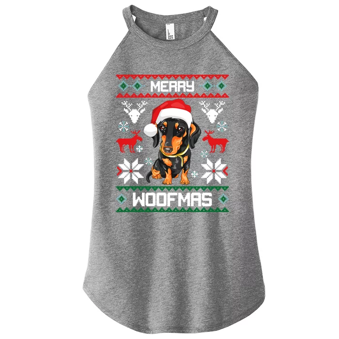 Dachshund Merry Woofmas Gift For Christmas Women’s Perfect Tri Rocker Tank